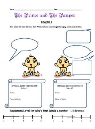 Screnshot of The Prince and the Pauper reading guide for chapters 1-11